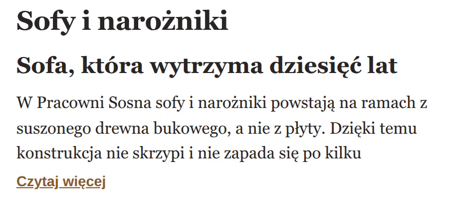 Motyw ze własnym skracaniem opisu: widać jeden link „Czytaj więcej” motywu, GrowExpand nie dokłada drugiego przycisku.