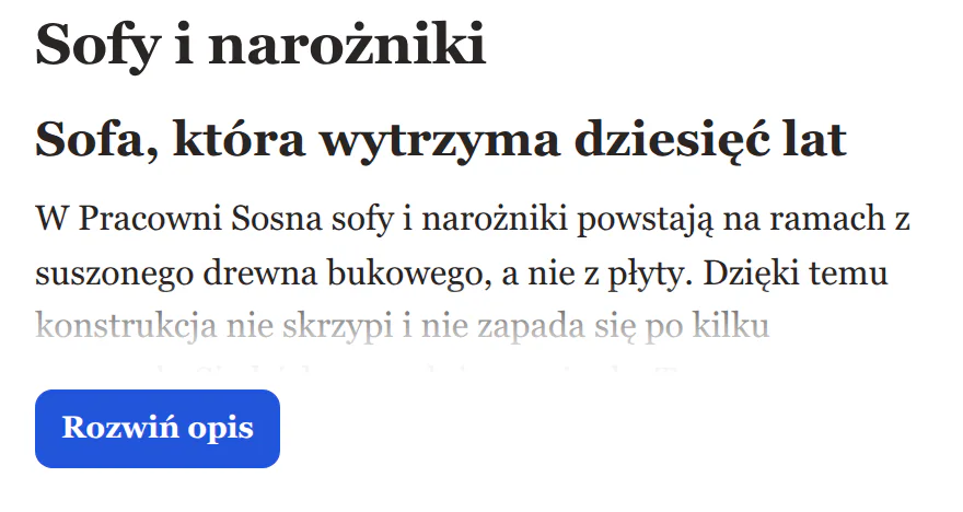 Opis kategorii zwinięty do wysokości „Standard”: nagłówek i trzy linijki tekstu, pod spodem przycisk „Rozwiń opis”.